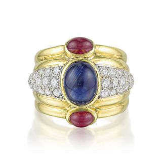 Sapphire Ruby and Diamond Ring