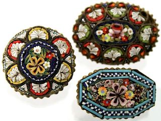 3 Antique Italian Micromosaic Pins, 1920s