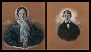American School, Antique Pair of Pastel Portraits