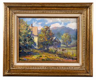 Contemporary New England Landscape with Cows, Signed MA Fox