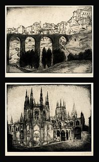 Sepp Frank (1889-1970) Two Etchings; Cuenca, 1923 and Burgos Cathedral.