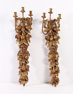 Pair of Spanish Carved Giltwood Wall Candelabra