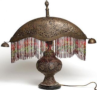 Indian Openwork & Beaded Brass Lamp