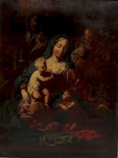 Antique Oil on Canvas- Madonna & Child & St. John