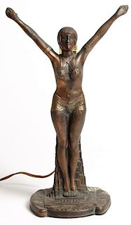 Art Deco Cast Coppered Metal Belly Dancer Lamp