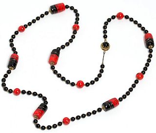Black, Red & Brass Beaded Necklace