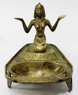 Vintage Cast Brass Egyptian-Themed Ashtray