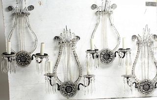 Set Of 4 Metal, Glass & Beaded Wall Sconces