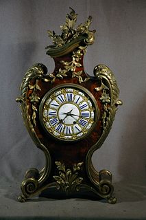 French Clock with Gilt Bronze Mounts and Tortoiseshell Veneer