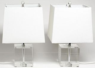 Pair Of Glass Cube Table Lamps