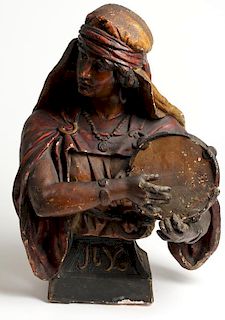 German Cast & Painted Bust of a Tambourine Dancer