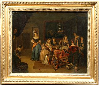Renier Brakenburg, Flemish Interior Scene, Oil on Canvas 