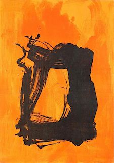 Signed Gray- Abstract Orange & Black Lithograph