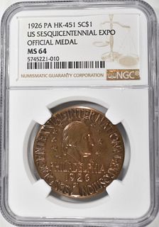 1926 US SESQUI EXPO OFFICAL MEDAL NGC MS64