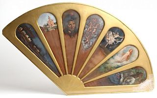 7 Hungarian Oils on Panels, Gilt Fan-Shaped Frame