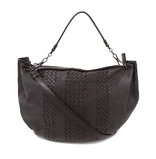 A Bottega Veneta Brown Intrecciato Leather Hobo Bag, 16 x 15 x 2 inches.