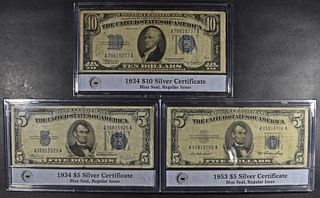 1934, 53 $5 SILVER CERTS, & 1934 $10 SILVER CERT