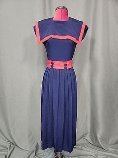 Vintage Navy Blue with Red Ribbon Dress