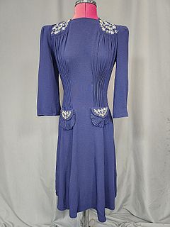 Vintage Navy Blue Crepe Dress