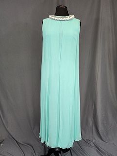 Vintage Turquoise Dress with Beaded Collar