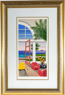 Ledan, Francois (Franch) "Pool House in Palm Beach" Gold frame