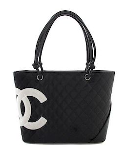 A Chanel Black Quilted Leather Cambon Tote, 12 x 9 1/2 x 6 inches.