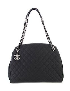 A Chanel Black Quilted Caviar Leather 'Just Mademoiselle' Bowling Bag, 13 1/2 x 10 x 5 1/2 inches.
