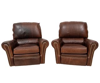 PAIR LEATHER BARCA LOUNGERS