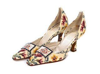 A Pair of Christian Dior Petit Point d'Orsay shoes, Size 37.