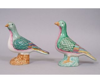 TWO CHINESE PORCELAIN PIGEONS