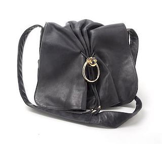 A Gucci Black Leather Bag, 12 x 8 1/2 x 6 inches.