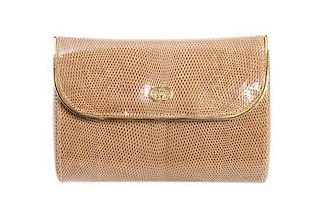 A Gucci Beige Lizardskin Bag, 7 x 4 1/2 x 2 inches.