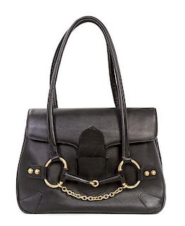A Gucci Black Leather Bag, 12 1/2 x 9 x 4 inches.