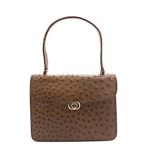A Gucci Cognac Ostrich Handbag, 9 1/2 x 7 x 2 inches.