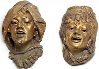 Pair of Cast Gold-Painted Orientalist Heads