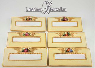 Set Of Six 19th C. Dresdner Porcelain Hand Painted Name Tag