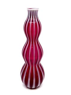 Pink and white nailsea style glass vase