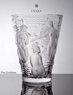 Ondines, 1960's French LALIQUE Signed Heavy Crystal Vase