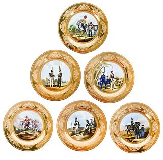 A Set Of Six Russian Hand-painted Porcelain Military plates