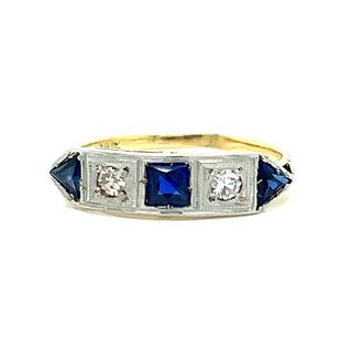 Art Deco 18k & PT Sapphire Diamond Ring