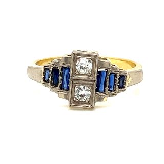Art Deco Platinum18k Sapphire Diamond Ring