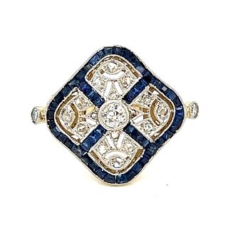 Art Deco 18k & PT Sapphire Diamond Ring