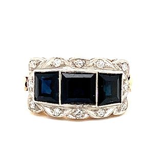 Art Deco 18k & Platinum Sapphire Diamond Ring