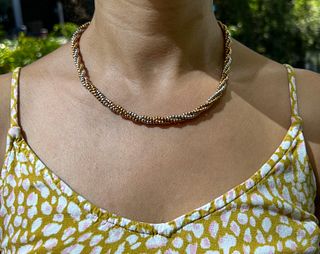18k Tri Color Twist Bead Necklace