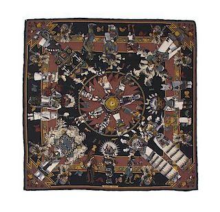 * An Hermes Silk Cashmere Scarf, 34 1/2 x 34 1/2 inches.