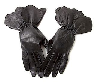 A Pair of Hermes Black Leather Gloves, Size 7.