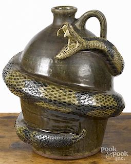 Michael and Melvin Crocker, North Carolina, stoneware rattlesnake jug, signed on base, 12 1/2'' h.