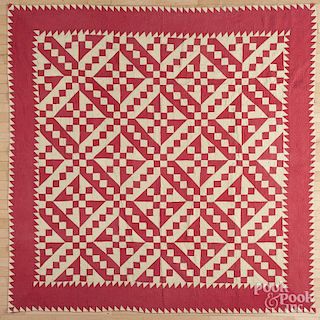 Red and white Railroad Crossing quilt, late 19th c., 81'' x 81''.