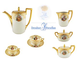 Set Of Five Dresdner Porcelain Hand Painted Tea Set \ Coffee Set