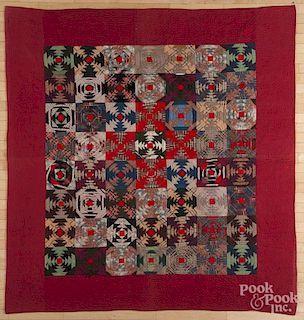 Pieced windmill variant quilt, late 19th c., 78'' x 74''.